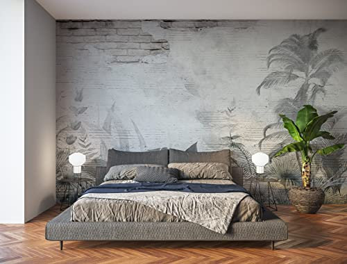 Oedim Fotomural Vinilo para Pared Ladrillos Blanco y Negro Tropical, Mural, Fotomural Vinilo Decorativo, 100x70cm, Decoración comedores, Salones, Habitaciones