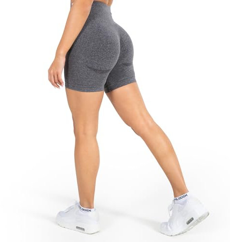 SMILODOX Sport Shorts Damen Amaze Pro, Seamless Blickdichte Radlerhose, Unsichtbarer Scrunch-Effekt, V-Shape High Waist Kurze Sporthose Biker Shorts Yoga Fitness Gym, Größe:XS, Color:Anthrazit Melange