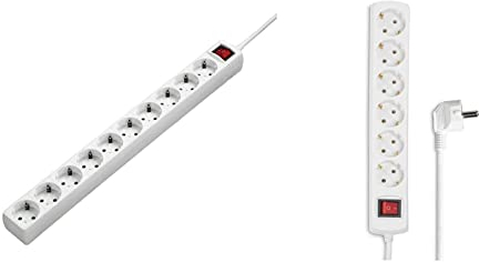 Hama 10-Fach Steckdosenleiste mit Schalter (3m Kabellänge, max. 3500W) weiß & Hama Steckdosenleiste 6-Fach (Mehrfachsteckdose mit Save Energy-Schalter zum Stromsparen, Kabel 1,4m) weiß