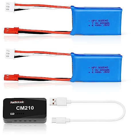 Radiolink Gensace 7.4V 2S LiPo Battery 15C 600mAh JST 2Pin Connector with 1 Piece CM210 for RC A560/SU27/D460 Airplane/RC4GS V3/RC6GS V3/AT10II/AT9S Pro/T8FB/T12D/T16D RC Radio Controller