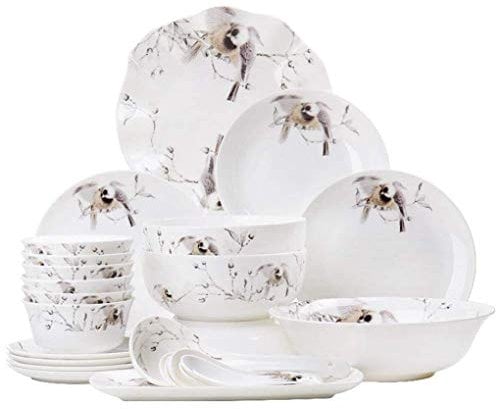 Resistant Dinner Set,28 Pieces Porcelain Dinnerware Set Hand-Painted Flowers and Birds Pattern Chinese Style Dinner Plate