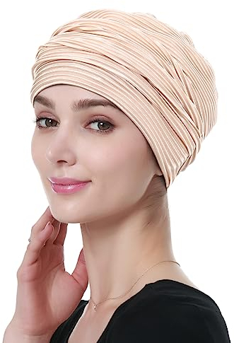 Alnorm Chemo Kopfbedeckung für Krebspatienten Stilvolle Rüschenmütze Beige