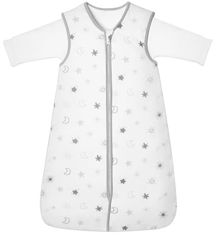 Lictin Schlafsack Baby, Ganzjahres Baby Schlafsack 2-teilig Langarm Innensack & gefütterterAußensack für Sommer & Winter, Ganzjahresschlafsack Baby Weißer Stern Mond, 99CM für 18-36 Monate