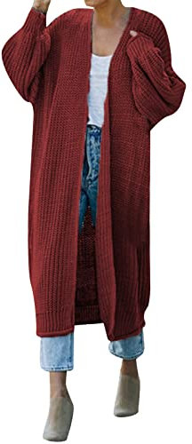 Pullover Damen Strickpullover - Frauen Casual Langarm Gestrickte Vorne Offen Mode Lose Elegante Warme Übergroße Strickpullover Strickjacke Karo Kauer Damen