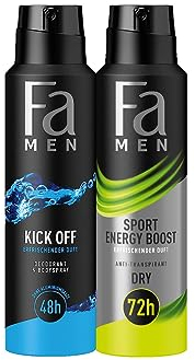 Fa Deodorant & Bodyspray Kick Off, 1x 150ml & Fa Men Anti-Transpirant Deospray Sport Energy Boost mit erfrischendem Duft, 1x 150 ml