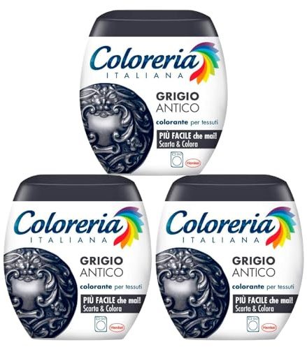Coloreria Italiana - Colorante para tejidos en lavadora, color gris antiguo, fórmula todo en uno, 3 paquetes monodosis de 350 g
