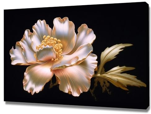 SHYAMIC Rose Impression sur Toile, Fleurs Dorées Et Roses Tableau décorations murales pour la maison pour chambre à coucher salon -20x30cm Encadrée