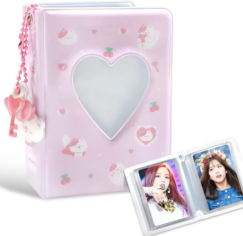 40 Taschen Mini Fotoalbum, Kpop Photocard Binder Holder Fotokartenhalter Photo Album für 3 Zoll Fotopapier Fotokartenhalter Aufbewahrung fotoalbum zum einstecken Liebesherz Fotohüllen (Rosa)