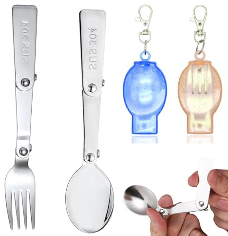 VJUYSW Plegable Vajilla Tenedor Cuchara,Vajilla Portátil para Exteriores,Vajilla Plegable de Acero Inoxidable,Juego de Cubiertos Plegable,Tenedor y Cuchara Plegables con 2 Cajas de Almacenamiento