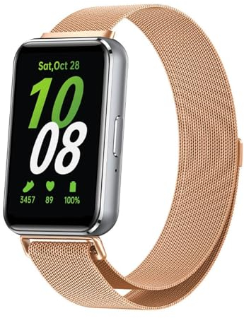 GIOPUEY Armband Kompatibel mit Samsung Galaxy Fit 3, Geflochtenes Edelstahlarmband [Verschleißfest] [magnetisch] Ersatzarmband - Rose Gold