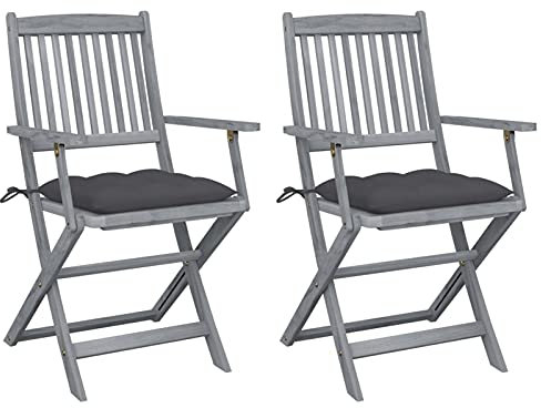 ZEYUAN Klappbare Gartenstühle 2 STK. mit Kissen, Hochlehner, Wetterfest Stuhl, Garden Chair, Lehnstühle, Balkonstuhl, Balkonset, Massivholz Akazie