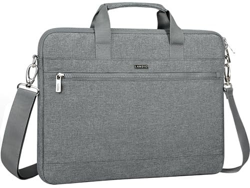 LANDICI 360° Protective Laptop Bag 14-15 Inch with Shoulder Strap, Laptop Case Sleeve for MacBook Air/Pro 15, Chromebook 14, Dell XPS 15, Waterproof Computer Bag Slim Briefcase for Men Women-Grey