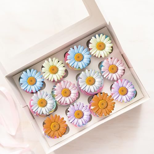 24 x Pre-Cut Multi Coloured Daisy Flower Gerbera Edible Wafer Cupcake Toppers Cake Decoration Decor