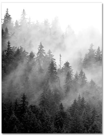Natur druckt wald wandkunst schwarz und weiß baum poster neblig wald landschaft leinwand malerei wandbild wohnkultur (Color : 3448-01, Size : 50x70cm No Frame)