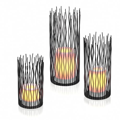 esotec Solar Dekoleuchte für außen BAMOKO | 3er-SET Windlicht LED-Kerzen-Laterne flacker-LED-Stehleuchte Solarleuchte Tischdeko Tischleuchte Solarlichter | AKKU schwarz METALL IP44 outdoor 102246