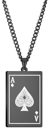 Niaspi Gothic Poker Pendant Necklaces for Women Girls Men Unisex Stainless Steel Punk Ace of Spades Card Poker Chain Necklaces Fashion Chic Hip Hop Amulet Lucky Birthday Holiday Party Jewelry(Black)