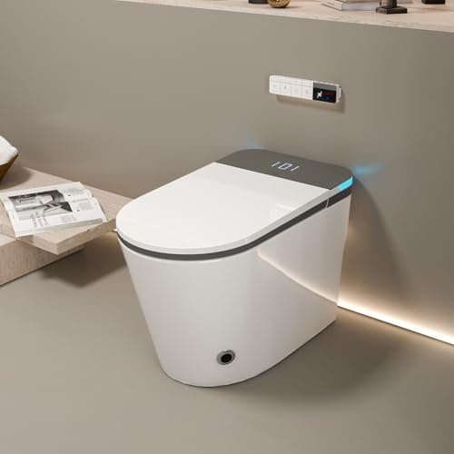 MEJE #MZE013 - Simple and Elegant One Piece Smart Toilet, Heated Bidet with Dryer and Warm Water, Auto Flush, Auto Open and Close, with Remote Control, Night Light,Floor Mounted Floor Drainage, White