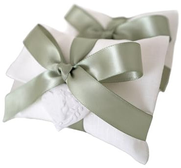 Eleganti Bomboniere Matrimonio/Cresima/Comunione in Soffice Misto Lino/Cotone, Sacchetti Portaconfetti con Gessetti Cuore/Angelo, 25 Pezzi (Salvia)