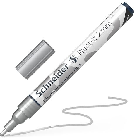 Schneider 061 Chrommarker (Strichstärke 2,0 mm, hochpigmenierte Tinte mit Spielgeleffekt, für viele Untergründe geeignet) 1 Stück chrom