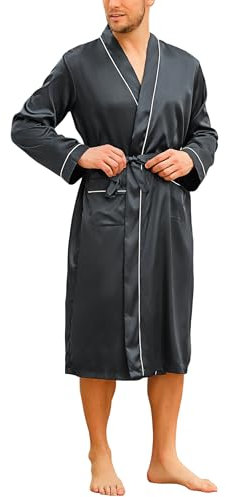 Bresdk Bademantel Herren Morgenmantel Leicht Satin Robe Kimono Lang Saunamantel Reisemantel