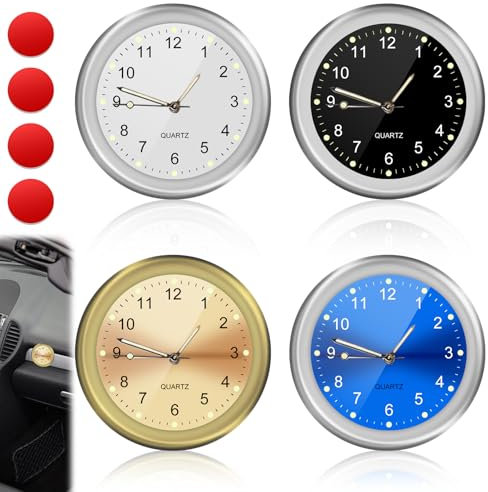 GBKDQQ 4 Stück Auto Mini Uhr, Uhr Motorrad Stick on Dashboard Quarzuhr Analogue Auto-Uhr Car Clock Mini Fahrzeug Armaturenbrett Uhr Auto Air Vent Clip Uhr Mini Quarz-Autouhr für Auto Innendekoration