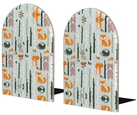 1 paire de serre-livres en bois avec renard, ours et oiseaux, serre-livres pour étagères, serre-livres très résistants pour bureau, maison