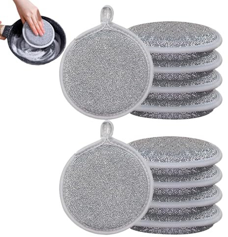 10Pcs Multipurpose Wire Dishwashing Rags for Wet and Dry Dual-sided Scrub Sponges Washing Up Sponges Scrubbing Scouring Pad Non-scratch Kitchen Scrub Sponge Reusable Washing Up Sponge (Sliver)
