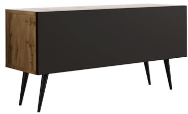 3E 3xE living.com Meuble TV : Une Porte, Une étagère, Couleur : Chêne Wotan/Noir Mat, Pieds Noirs D : L : 100 cm, H : 52 cm, P : 32 cm