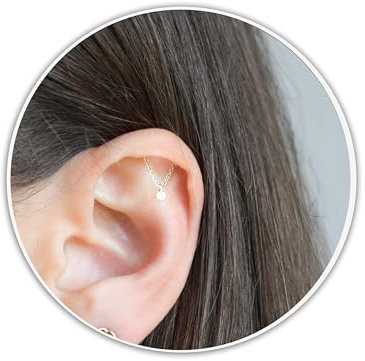 MoonliDesigns Helix Piercing mit Kette und Diamant Edelstahl 16G Ohr Tragus Ohrring Knorpel Ohrpiercing Piercing Stecker Silber Gold (Silber)