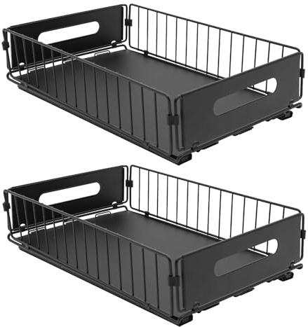 SuhoFutus Ausziehbarer Schrank Organizer, 2 Stück Teleskopschublade, Ausziehbare Schublade Küche Schrank Organizer, Klebemontage/Chraubmontage Schubladen für Küche Pantry Organisation