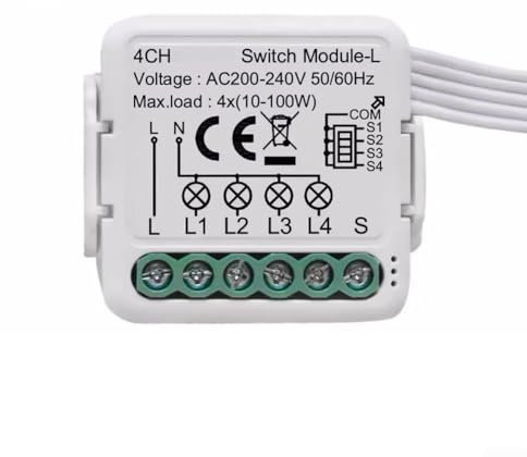 Eawfgtuw For TUYA for ZigBee Smart Light Switch Module No Neutral Wire Required Remote Control Voice Compatible 1/2/3/4 Gang 200-240V 50/60Hz for Home Automation Energy Saving White(D)