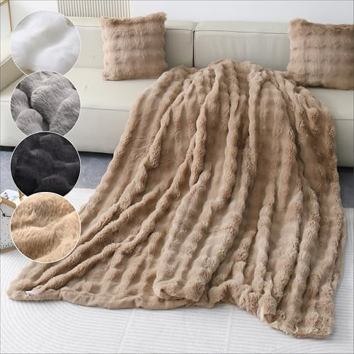 Emilie-Textil: Luxus Kunstfell Decke – Extra Weiche und Kuschelige Fell Tagesdecke, Pflegeleicht, Hautfreundlich, Kuscheldecke in 4 Größen und Farben