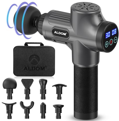 ALDOM Massage Gun Deep Tissue,Massage Gun, USB-C Rechargeable & Large Capacity, 8 Heads & 30 Adjustable Speeds Professional Handheld Percussion Massager for Men Women Body Muscle Recovery-Silvery Grey