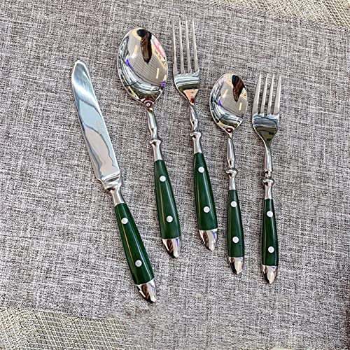 KLLJHB Besteck-Sets 4-TLG./5-TLG. Edelstahl-Geschirrset Messer Gabel Löffel Essgeschirr-Set Holzgriff Tischbesteck Zero Waste Küchengeräte-Sets