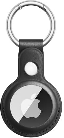 Amzpas Hülle für AirTag Schutzhülle,Leder Keyring,Apple AirTags Case, Hülle für Apple AirTag Anhänger, Cover mit Schlüsselanhänger(Schwarz)