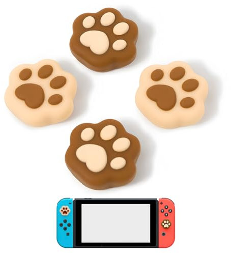 4 Stück Daumengriffkappen in Katzenpfotenform, Joystick Caps Kappen, kompatibel für Nintendo Switch, Weiche Silikon Joystick Abdeckung, Verbessern Sie das Spielerlebnis (Milk Tea Brown)