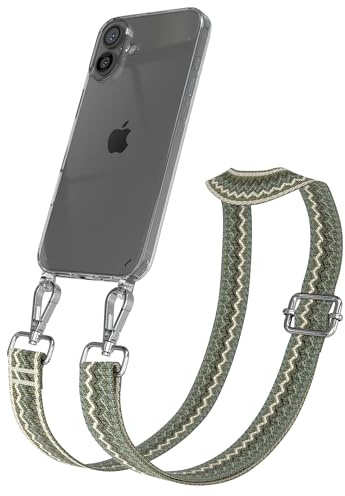 EAZY CASE Handykette - Verstellbares Taschenband kompatibel mit iPhone 16 Plus, Schulterriemen, Handykordel mit Silikon Hülle, Umhängetasche, Grün Beige Silber