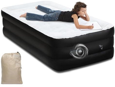 Hebitod Air Bed, Single Air Mattress, Inflatable Mattress with Built-in Electric Pump, Blow Up Bed in 2 Mins Self-Inflation, Inflatable Beded for Camping, Home Use, Guest, 190x100x46cm, max 200KG