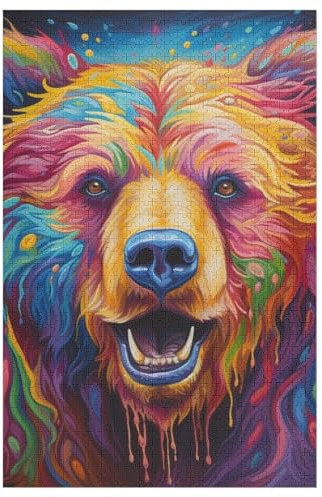 Bär Holzpuzzle Erwachsene - 1000 Teiliges Jigsaw Knobelspiel - Puzzle Für Erwachsene & Kinder - Outdoor & Reisespielzeug 78×53cm