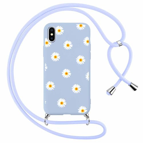 Yoedge Handyband Handyhülle für iPhone X/iPhone XS Hülle mit Band, Blumen Muster Aesthetic Design Schutzhülle mit Kordel zum Umhängen Silikon Case Handytasche Cover für iPhone XS 5,8,Gänseblümchen