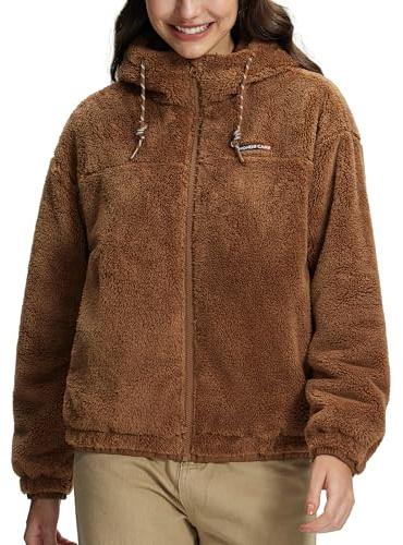 Pioneer Camp Damen Fleecejacke Extra Warme Teddyjacke mit Kapuze | Atmungsaktiv und Winddicht,Outdoor Fleecejacken Teddyfleece Freizeit Sweatjacke für Wanderungen und Outdoor-Abenteuer