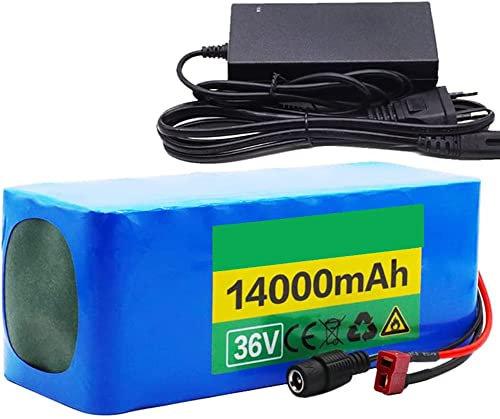 QKPFCVG Batería de Bicicleta eléctrica de 36 V y 14 Ah, batería de Iones de Litio de 14000 mAh, para Patinete eléctrico o Kart de montaña de 700 W, Bicicleta eléctrica Plegable, con Cargador
