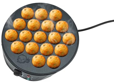 Repomanda Takoyaki Machine 750W Temperaturgeregelt mit 18-Hole Loch-Durchmesser 6cm Gusseisen Pancake Ball Maker für Herstellung Japanischer Takoyaki für Zuhause, Restaurants, Straßenimbisse