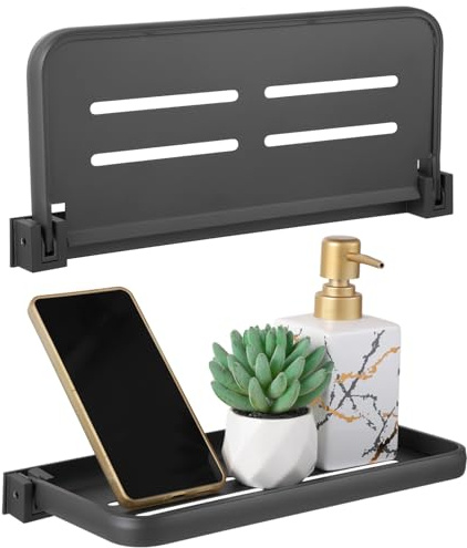 Wandmontiertes, faltbares Regal-Set für Badezimmer und Wohnmobil, 2er-Pack, Aluminium-Organizer mit Kanten-Design und Trennwand, schnelle Installation, platzsparendes Regal für Handys, Bücher und mehr
