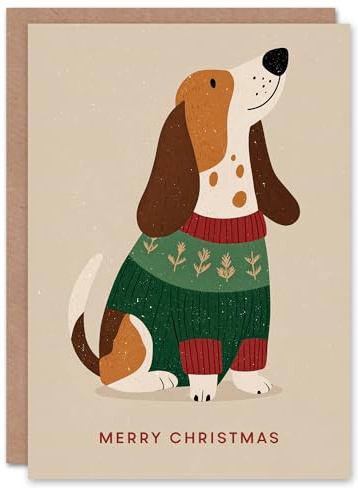 Artery8 Personalised Christmas Card Cute Basset Hound Dog Wearing Festive Sweater