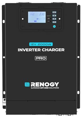 Renogy 2000W 12V Wechselrichter-Ladegerät, Reine Sinuswelle Hochfrequenz-All-in-One-Stromversorgung und -Ladegerät, 4000W Spitzenleistung mit Bedienfeld Fernüberwachung für Wohnmobile Camping
