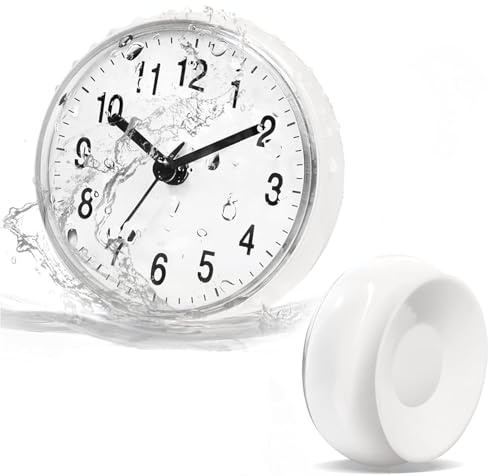 Tniytru White Bathroom Clock with Suction Cup, Shower Clock for Wall | Waterproof Shower Timer for Bathrooms, Kitchens and Mirrors