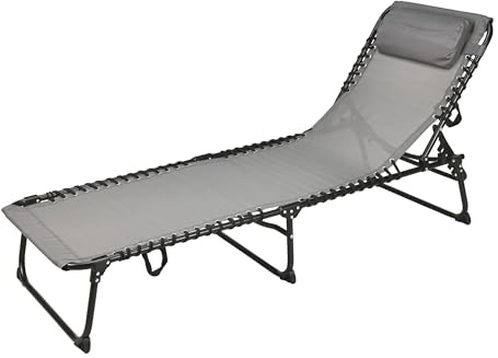 Spetebo XL Relax Klappliege Sonnenliege mit Kopfkissen dunkelgrau | Metall Halterung für eckige Balkongeländer von 4-7 cm