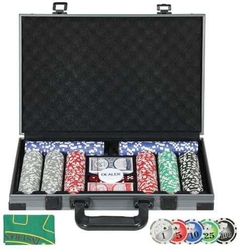SPORTNOW Mallette de Poker Coffret de Poker Complet 400 Jetons Boîtier ABS | Cartes à Jouer, Dés, Dealer, Tapis, pour Jeux Blackjack et Texas Holdem