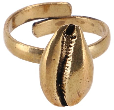GURU SHOP Modeschmuck Ring aus Indien, Boho Kauri Muschel Schmuck, Daumenring - Gold